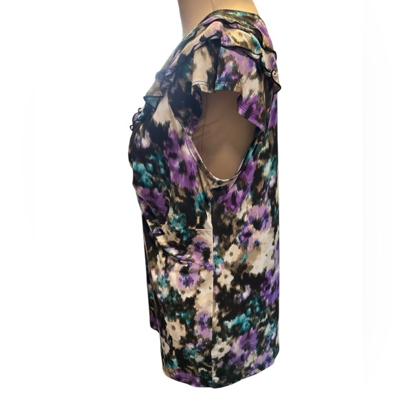 Christopher & Banks Women's Multicolor Gathered V-Neck Cap Short Sleeve Top Sz L - Picture 2 of 9